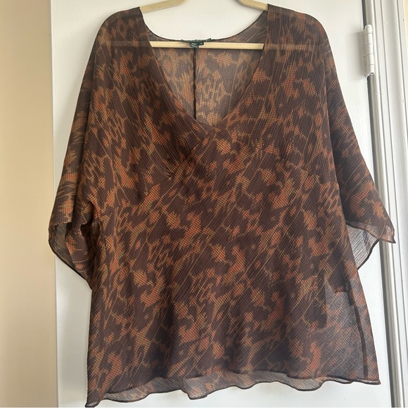 NWT Lauren Ralph Lauren Leopard Print Blouse Size 1X Silk Cotton Plus Size - Picture 1 of 5
